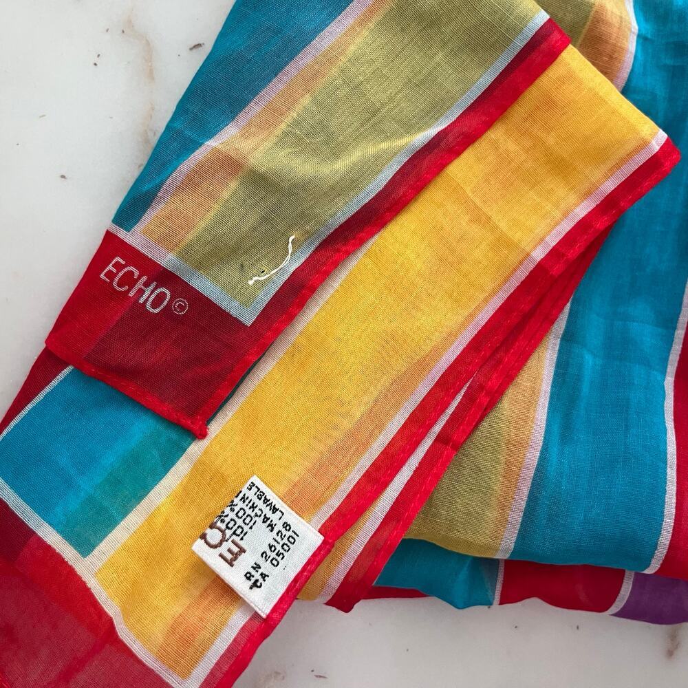 Vintage Echo Cotton Stripe Long Scarf Colorful Made in Japan Lightweight